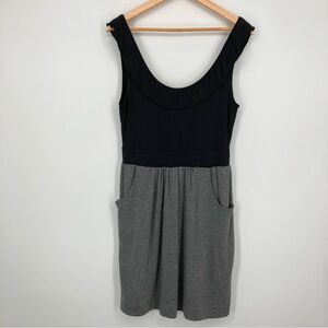 Anthropologie Little Yellow Button Scoop Pocket Dress Black Chevron Womens‎ M